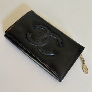 Vintage 70s 80s Chanel Lambskin Black Monogram Wallet